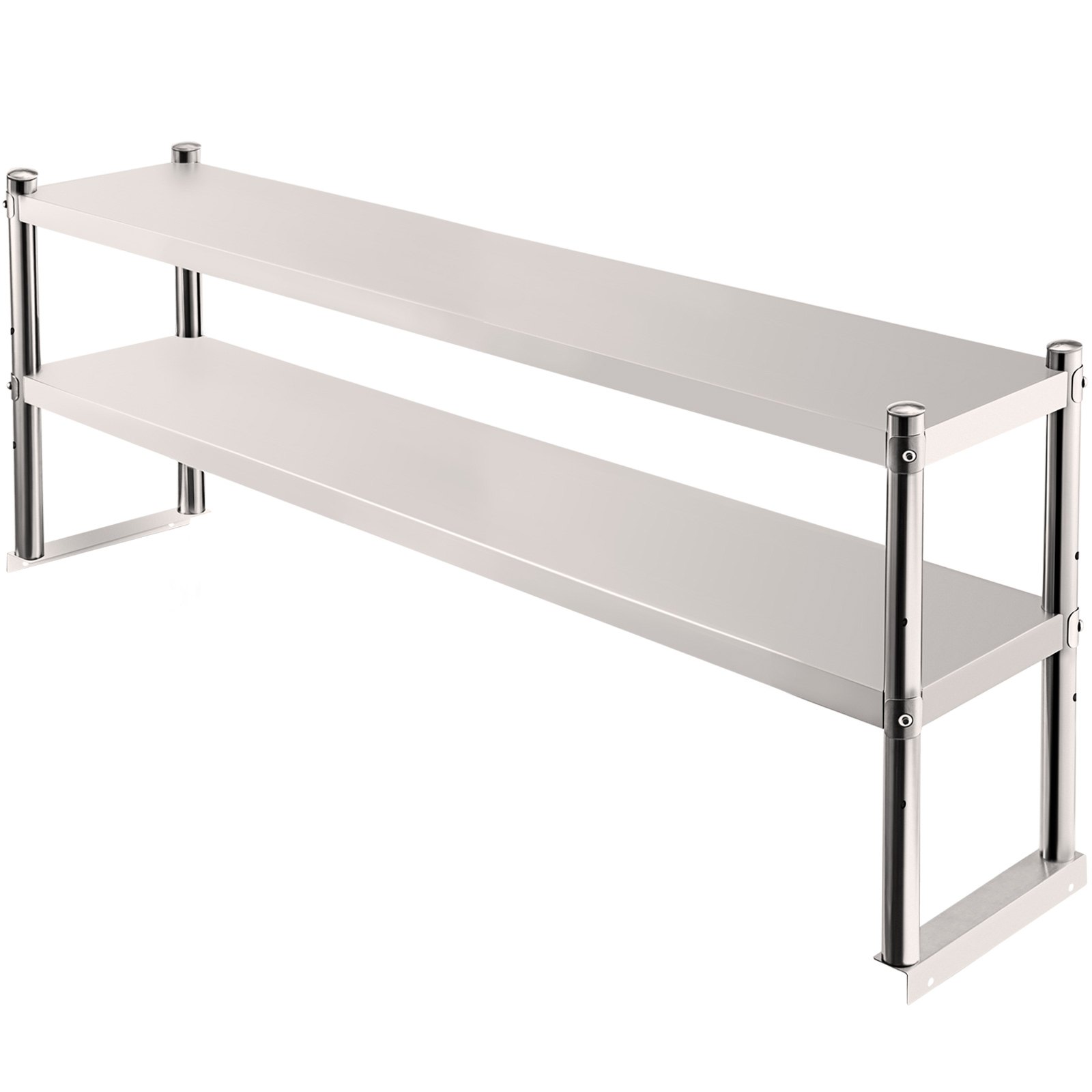 stainless steel VEVOR double overshelf with two tiers for kitchen storage.