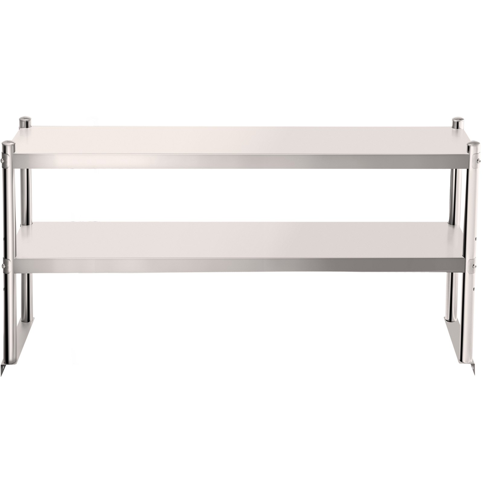 stainless steel VEVOR double overshelf with two-tier design for kitchen storage.