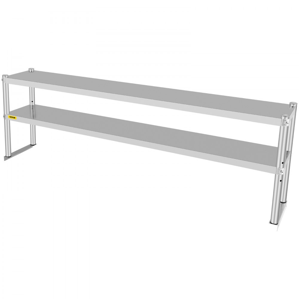 VEVOR Double Overshelf, Double Tier Stainless Steel Overshelf, 72 in Length x 12 in Width Double Deck Overshelf, Height Adjustable Overshelf for Prep & Work Table in Kitchen, Restaurant and Workshop