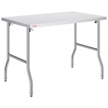 VEVOR 48 x 30 Inch Folding Commercial Prep Table Commercial Worktable Workstation, Heavy-duty Stainless Steel Folding Table with 220 lbs Load, Silver Stainless Steel Kitchen Island，Kitchen Work Table