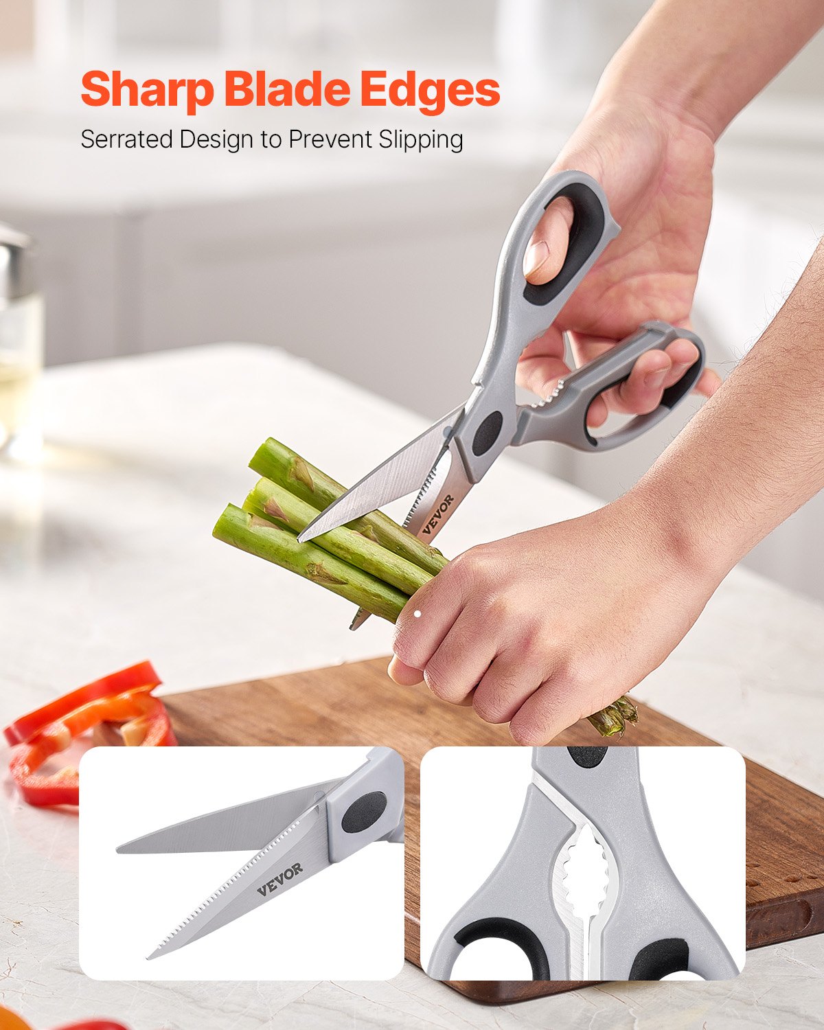 VEVOR Kitchen Scissors, Durable Stainless Steel Kitchen Shears with Protective Sheath, Heavy Duty Cooking Shears Soft Grip Comfort Handle, Kitchen Utensil for Cutting Meat, Food, Fish, Poultry, Grey