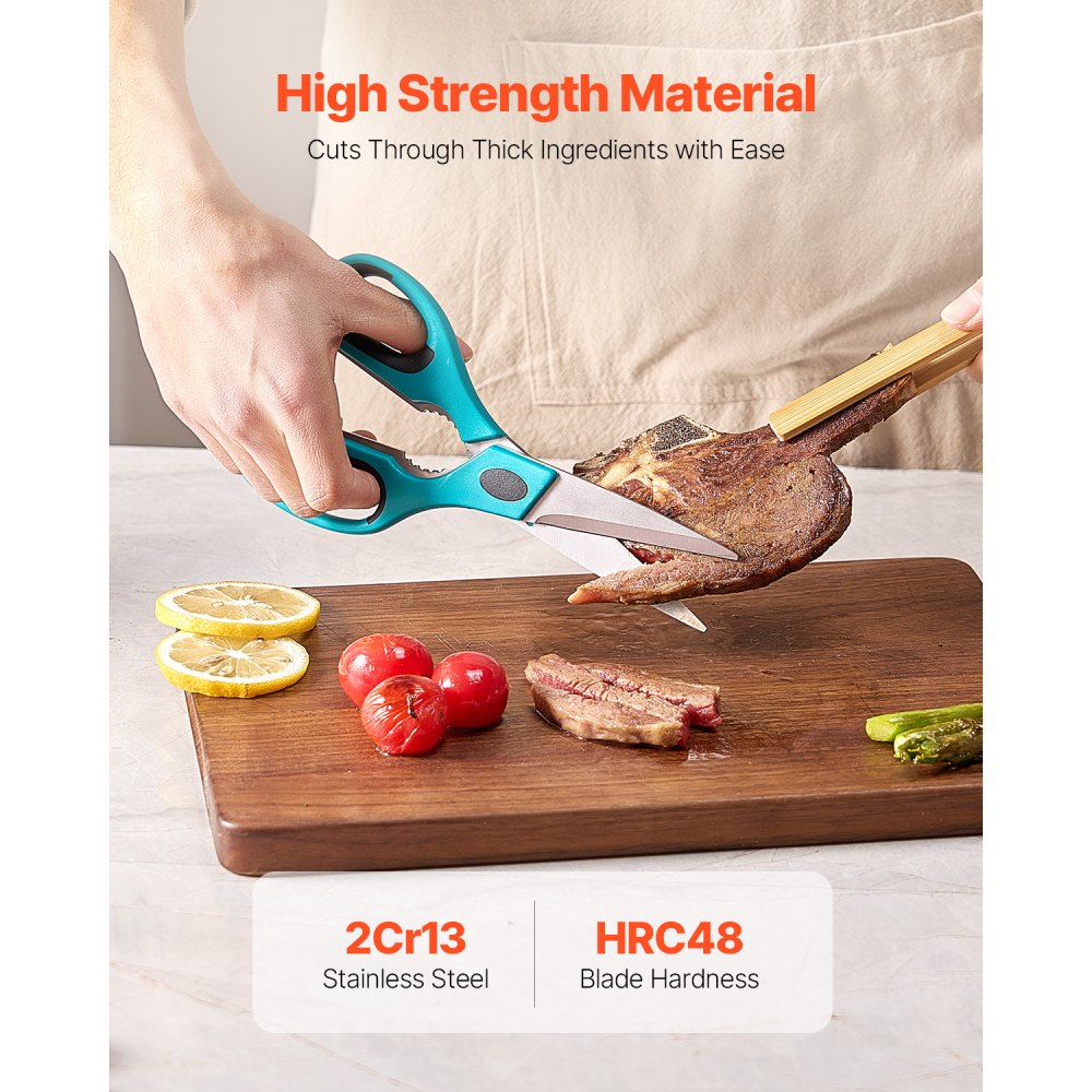 VEVOR Kitchen Scissors, 2 Pack Durable Stainless Steel Kitchen Shears with Sheaths, Heavy Duty Cooking Shears with Soft Grip Comfort Handle, Kitchen Utensil for Cutting Meat, Fish, Poultry, Cyan+Grey