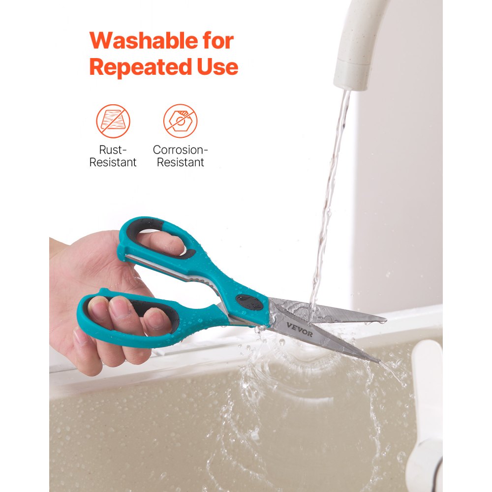 VEVOR Kitchen Scissors, 2 Pack Durable Stainless Steel Kitchen Shears with Sheaths, Heavy Duty Cooking Shears with Soft Grip Comfort Handle, Kitchen Utensil for Cutting Meat, Fish, Poultry, Cyan+Grey