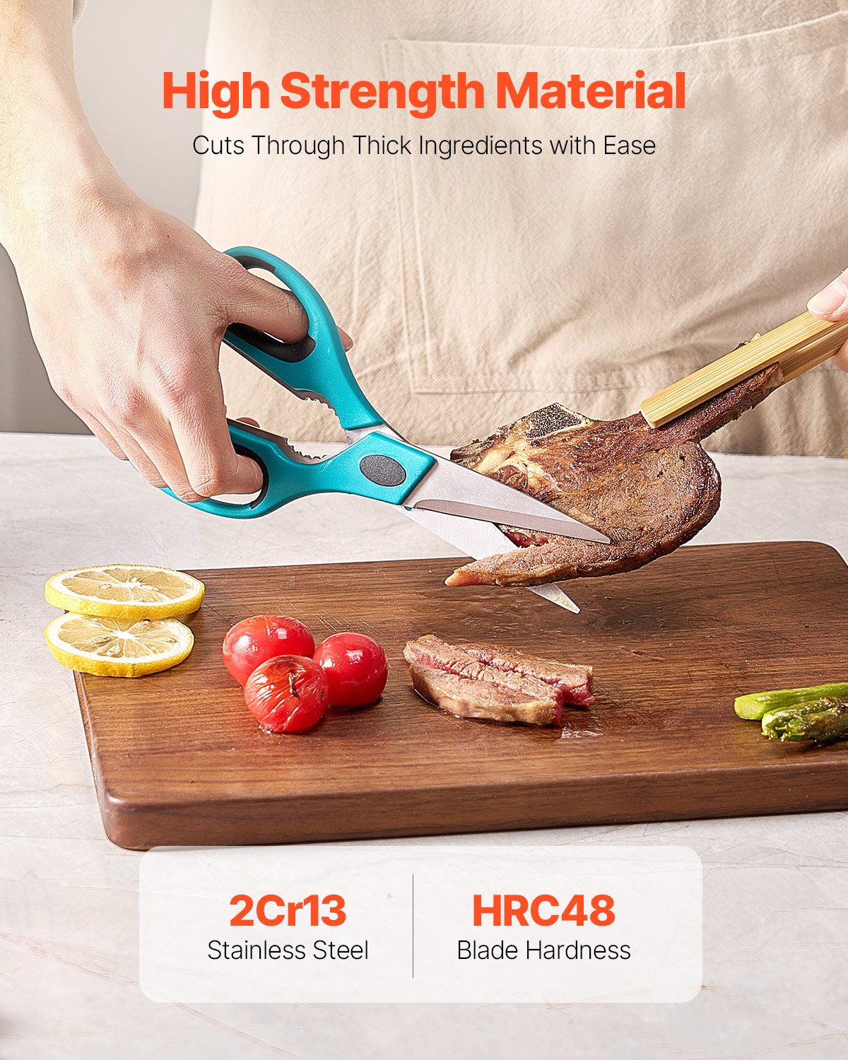 VEVOR Kitchen Scissors, 2 Pack Durable Stainless Steel Kitchen Shears with Sheaths, Heavy Duty Cooking Shears with Soft Grip Comfort Handle, Kitchen Utensil for Cutting Meat, Fish, Poultry, Cyan+Grey