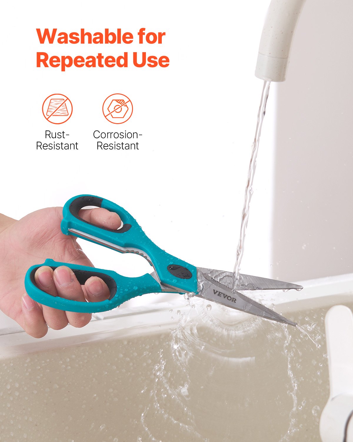 VEVOR Kitchen Scissors, 2 Pack Durable Stainless Steel Kitchen Shears with Sheaths, Heavy Duty Cooking Shears with Soft Grip Comfort Handle, Kitchen Utensil for Cutting Meat, Fish, Poultry, Cyan+Grey