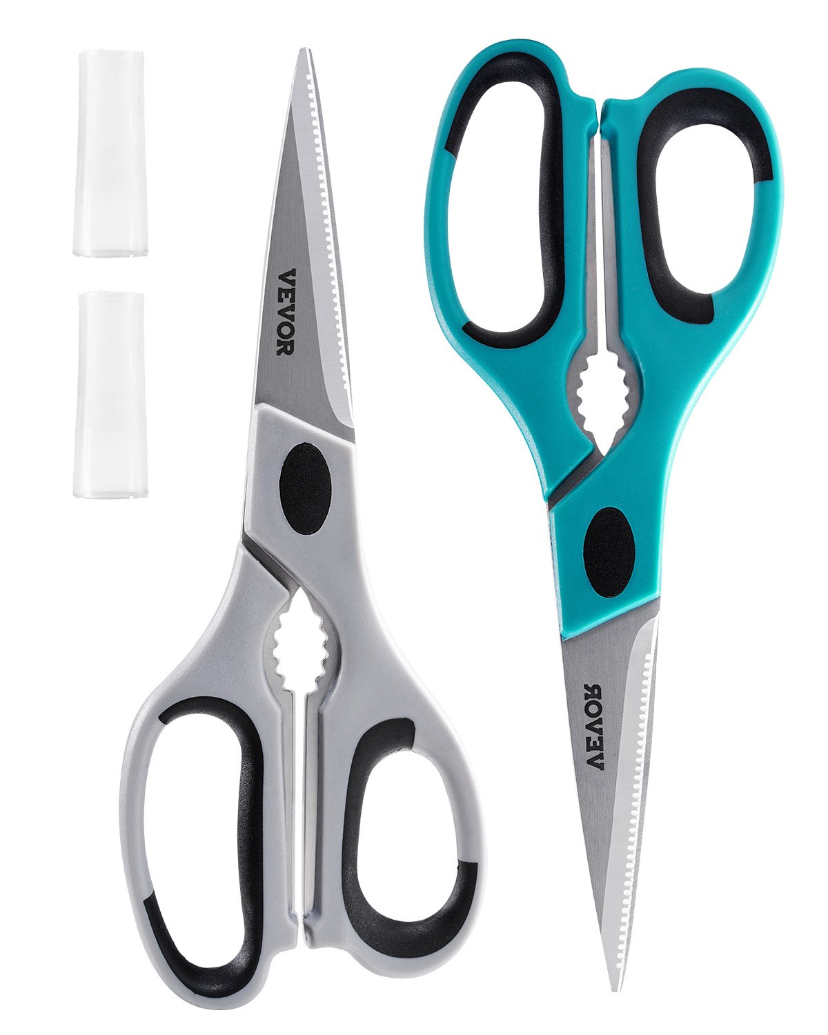 VEVOR Kitchen Scissors, 2 Pack Durable Stainless Steel Kitchen Shears with Sheaths, Heavy Duty Cooking Shears with Soft Grip Comfort Handle, Kitchen Utensil for Cutting Meat, Fish, Poultry, Cyan+Grey