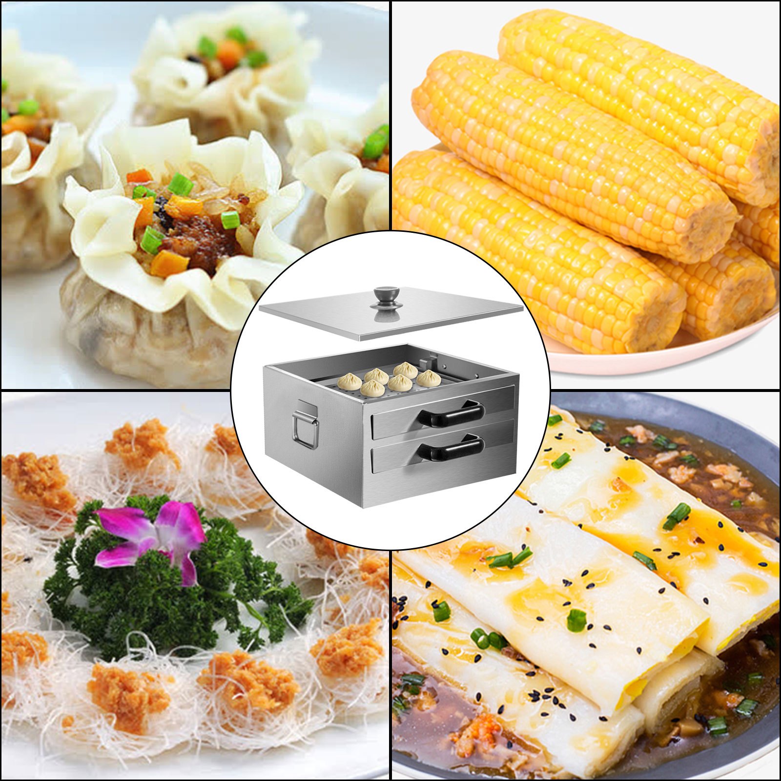 VEVOR Rice Noodles Steamer Rice Noodle Roll Maker 2-Layer Rice Roll Machine