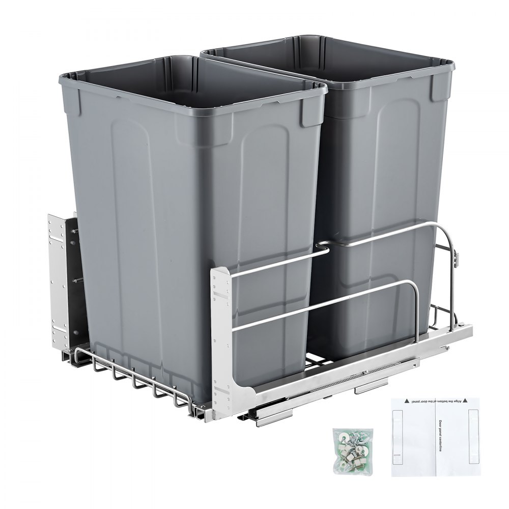 Double Pullout Waste Container Kitchen Trash Can with Soft Close Grey 35QTx2