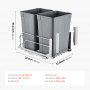 Double Pullout Waste Container Kitchen Trash Can with Soft Close Grey 35QTx2