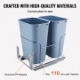 VEVOR Pull-Out Trash Can, 35Lx2 Double Bins, Under Mount Kitchen Waste Container with Slide and Door Mounting Kit, 110 lbs Load Capacity Heavy Duty Garbage Recycling Bin for Kitchen Cabinet, Sink