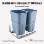 VEVOR pull-out trash can with dual blue bins, thickened pp material, and 110 lbs load capacity.