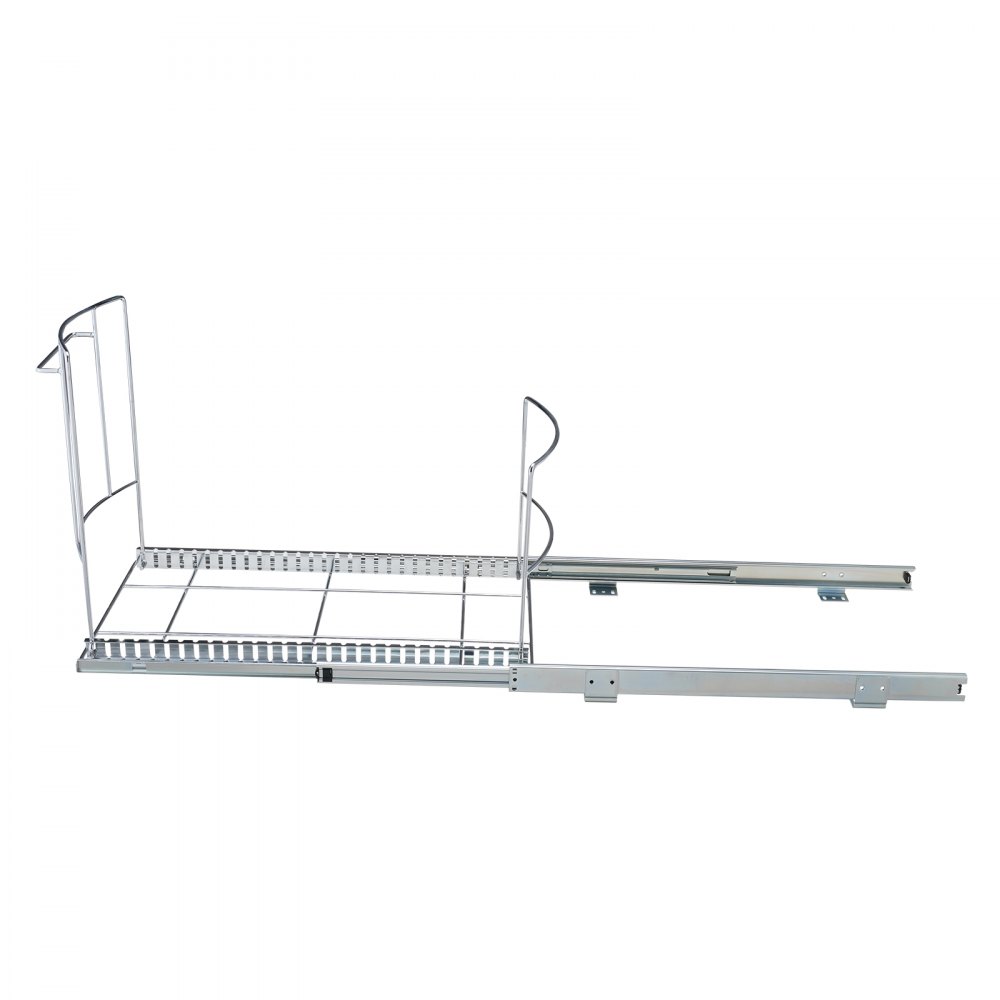 VEVOR pull-out trash can with sturdy metal frame and sliding tracks for easy under-cabinet installation.