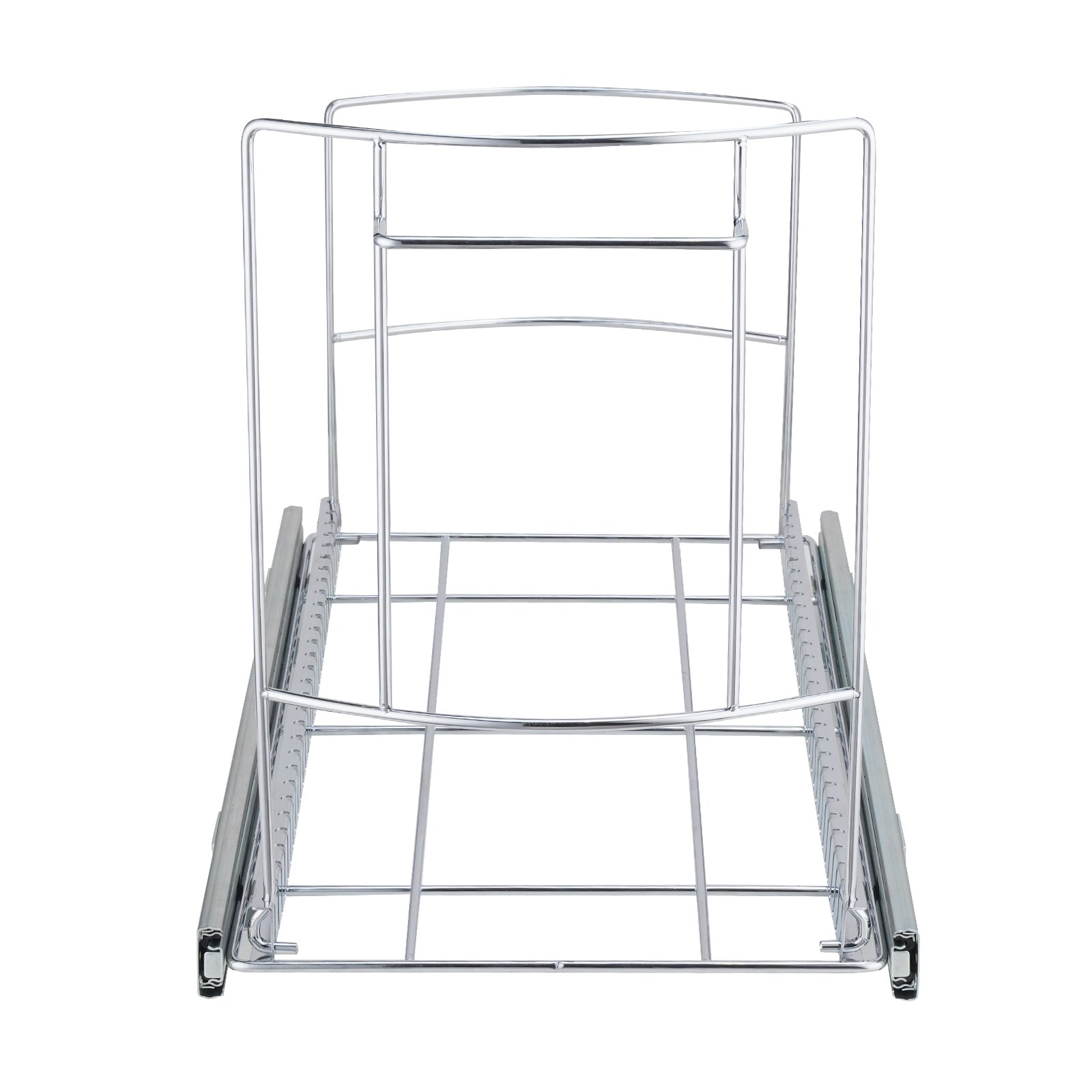 VEVOR pull-out trash can chrome wire frame with sliding track rails for cabinet installation.