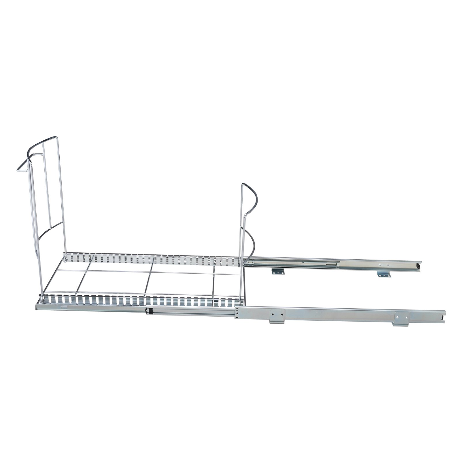 VEVOR pull-out trash can with sturdy metal frame and sliding tracks for easy under-cabinet installation.