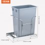 VEVOR pull-out trash can with metal frame and gray bin, dimensions 19.7 h x 10.5 w x 17 d inches.