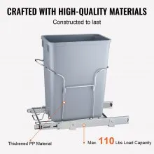 VEVOR Pull-Out Trash Can, 29L Single Bin, Under Mount Kitchen Waste Container with Slide and Handle, 110 lbs Load Capacity Heavy Duty Garbage Recycling Bin for Kitchen Cabinet, Sink, Under Counter