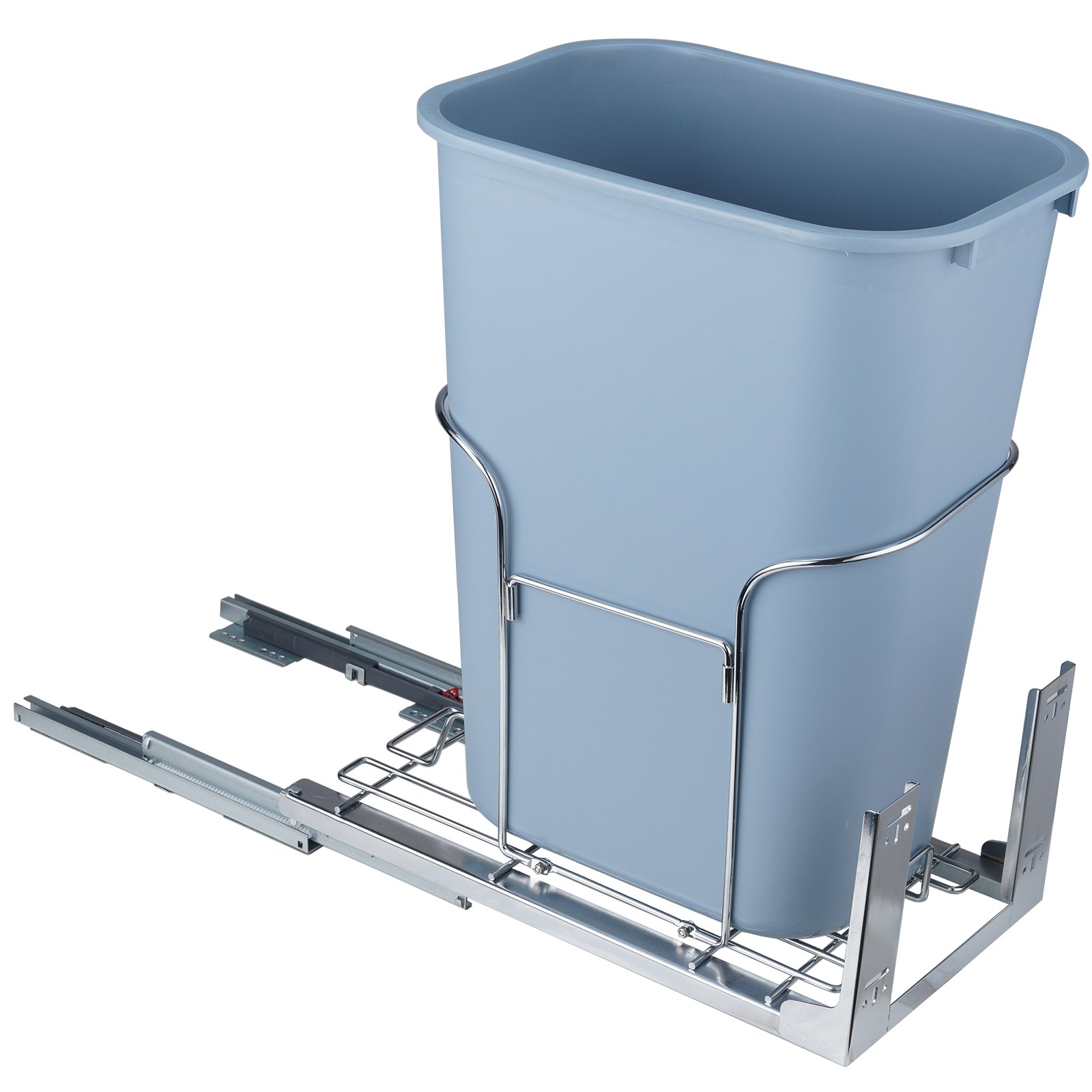 VEVOR pull-out trash can with chrome-plated frame and smooth gliding rails for easy waste disposal.
