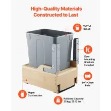 35QT Pullout Waste Container Under Cabinet Kitchen Bin Trash Can Soft Close