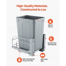 35QT Pullout Waste Container Under Cabinet Kitchen Bin Trash Can Soft Close