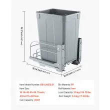 35QT Pullout Waste Container Under Cabinet Kitchen Bin Trash Can Soft Close