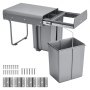VEVOR Pullout Trash Can for Kitchen Cabinets, 20+10+10L Double Under Sink Garbage Waste Recycling Bin, Under Mount Waste Container, with Heavy Duty Metal Full Extension Sliding System and Handle