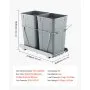 VEVOR Pullout Trash Can for Kitchen Cabinets,Double Under Sink Garbage Waste Recycling Bin, Under Mount Waste Container, with Heavy Duty Metal Full Extension Sliding System and Handle