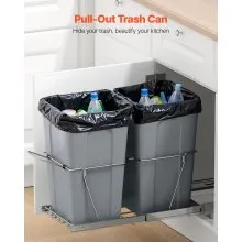 Double 27QTx2 Pullout Waste Container Under Cabinet Kitchen Bin Trash Can