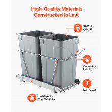 Double 27QTx2 Pullout Waste Container Under Cabinet Kitchen Bin Trash Can