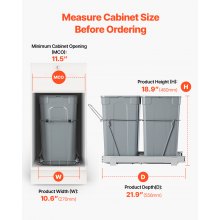 Double 27QTx2 Pullout Waste Container Under Cabinet Kitchen Bin Trash Can