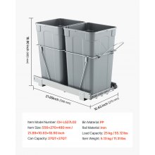 Double 27QTx2 Pullout Waste Container Under Cabinet Kitchen Bin Trash Can