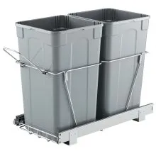 Double 27QTx2 Pullout Waste Container Under Cabinet Kitchen Bin Trash Can