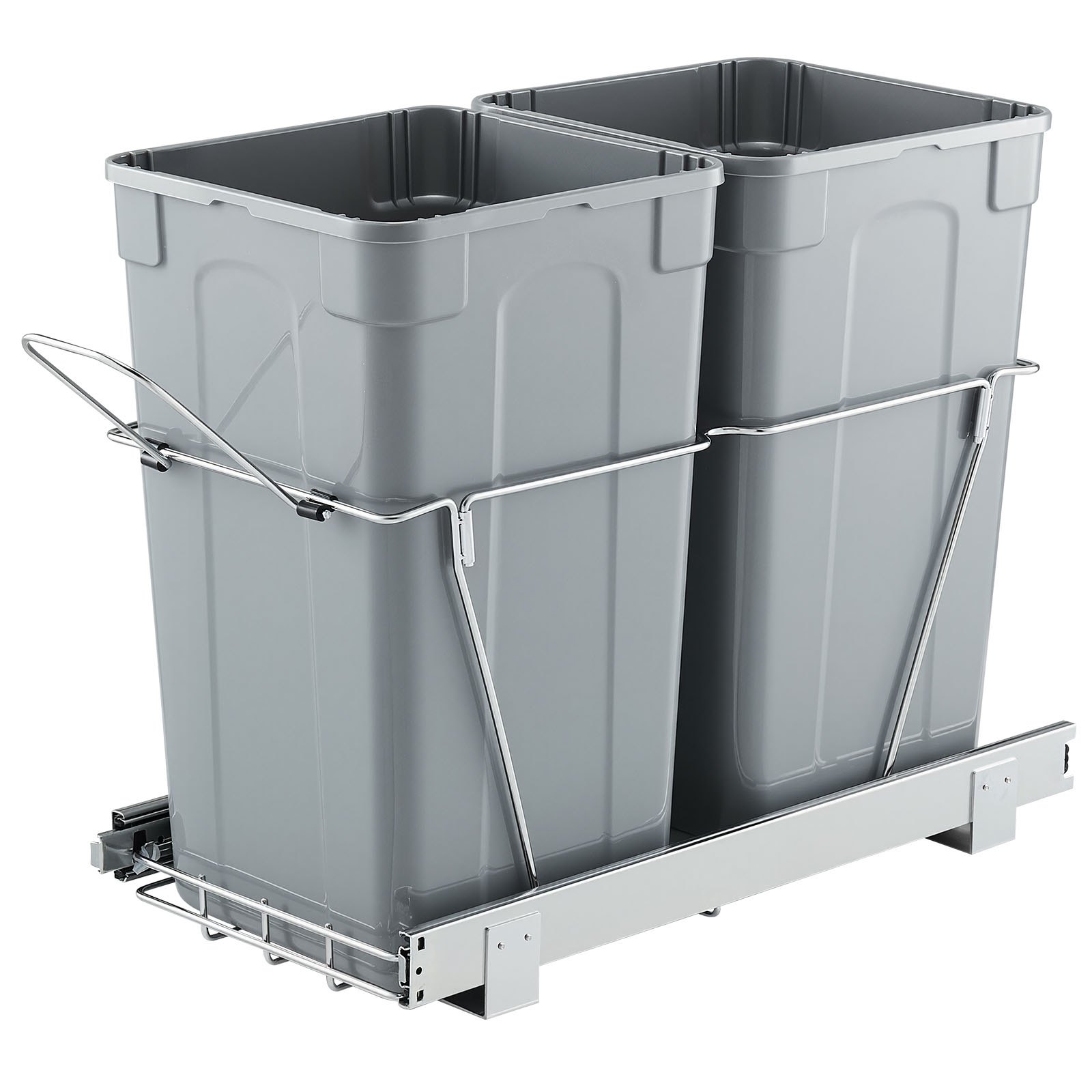 VEVOR Pullout Trash Can for Kitchen Cabinets,Double Under Sink Garbage Waste Recycling Bin, Under Mount Waste Container, with Heavy Duty Metal Full Extension Sliding System and Handle