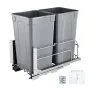 VEVOR Pull-Out Trash Can, 27 QT x2 Double Under Mount Kitchen Waste Container, Heavy Duty Garbage Recycling Bin with Door Kit and Soft Close Slide, for Kitchen Cabinet, Sink, Under Counter (Grey)