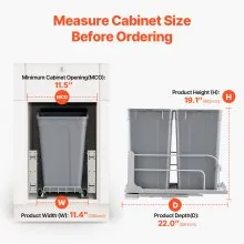 VEVOR Double Pullout Waste Container Kitchen Trash Can Soft Close Grey 27QTx2