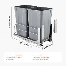 VEVOR Double Pullout Waste Container Kitchen Trash Can Soft Close Grey 27QTx2