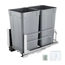 VEVOR Double Pullout Waste Container Kitchen Trash Can Soft Close Grey 27QTx2