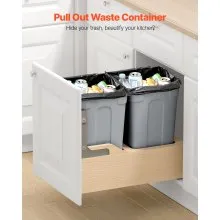 Double 35QTx2 Pullout Waste Container Under Cabinet Kitchen Bin Trash Can