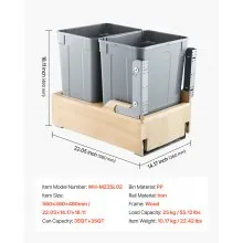 Double 35QTx2 Pullout Waste Container Under Cabinet Kitchen Bin Trash Can