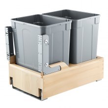 Double 35QTx2 Pullout Waste Container Under Cabinet Kitchen Bin Trash Can