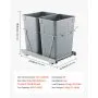 VEVOR Pullout Trash Can for Kitchen Cabinets, Double Under Sink Garbage Waste Recycling Bin, Under Mount Waste Container, with Heavy Duty Metal Full Extension Sliding System and Handle