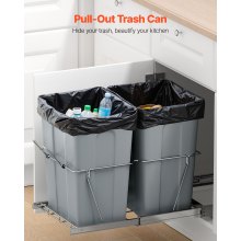 Double 35QTx2 Pullout Waste Container Under Cabinet Kitchen Trash Can Soft Close