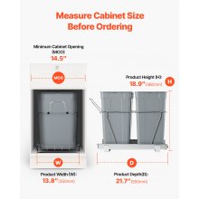 Double 35QTx2 Pullout Waste Container Under Cabinet Kitchen Trash Can Soft Close