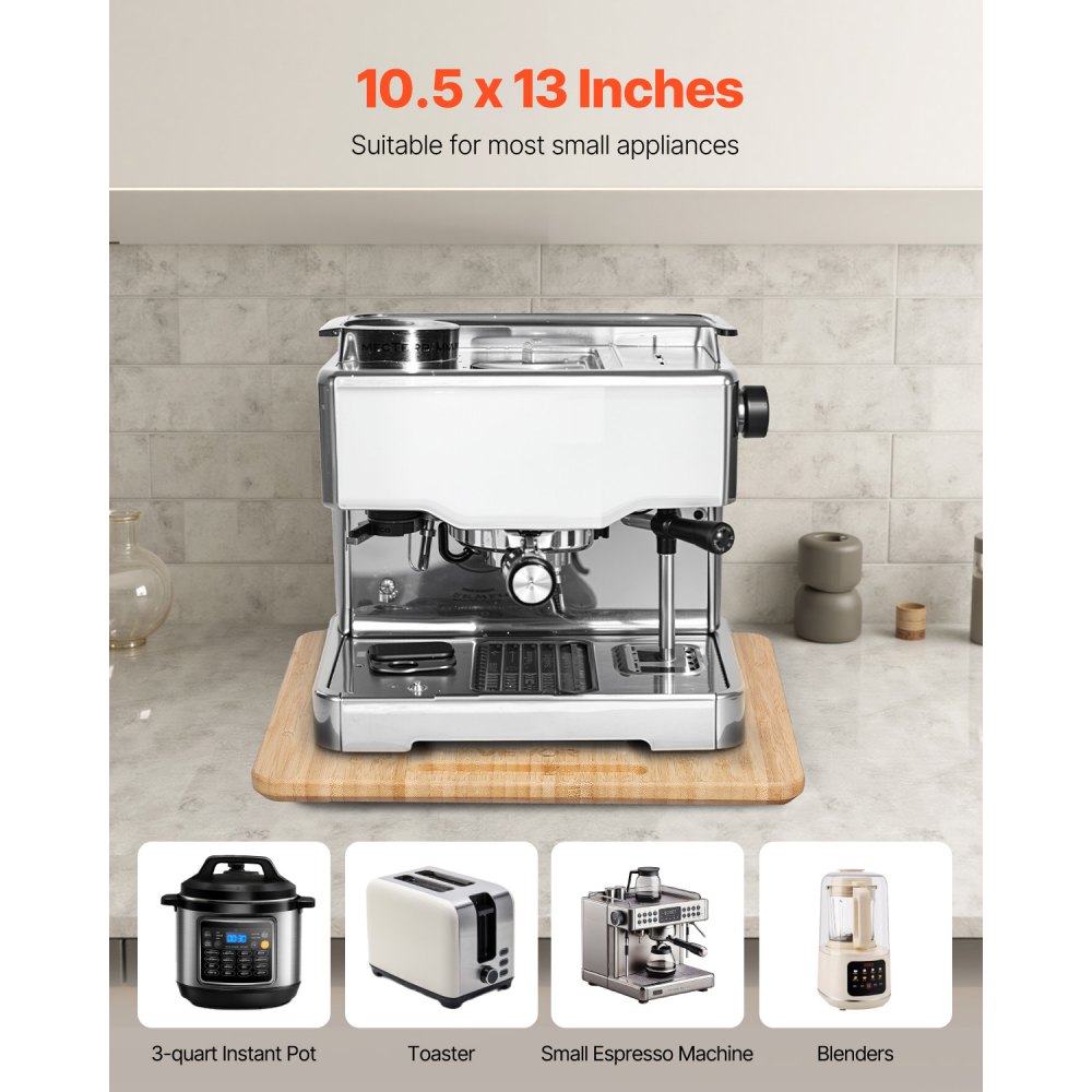 VEVOR Appliance Slider, Small 10.5 x 13-inch, Rolling Sliding Tray with Rubber Wheels & Hollow Handle, Easy to Clean, Appliance Rolling Tray for Coffee Maker, Kitchen Countertop, Natural Wood