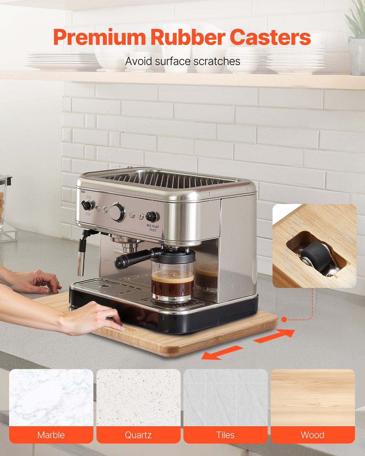 VEVOR Appliance Slider, Small 10.5 x 13-inch, Rolling Sliding Tray with Rubber Wheels & Hollow Handle, Easy to Clean, Appliance Rolling Tray for Coffee Maker, Kitchen Countertop, Natural Wood