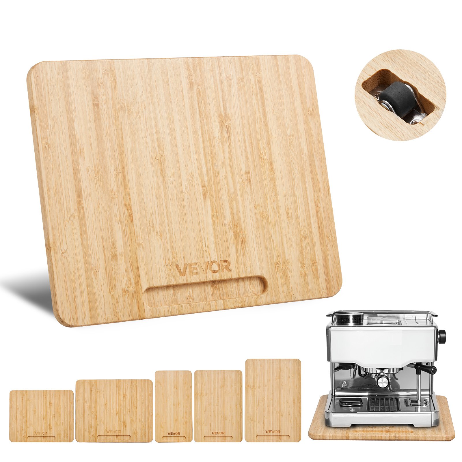 VEVOR Appliance Slider, Small 10.5 x 13-inch, Rolling Sliding Tray with Rubber Wheels & Hollow Handle, Easy to Clean, Appliance Rolling Tray for Coffee Maker, Kitchen Countertop, Natural Wood