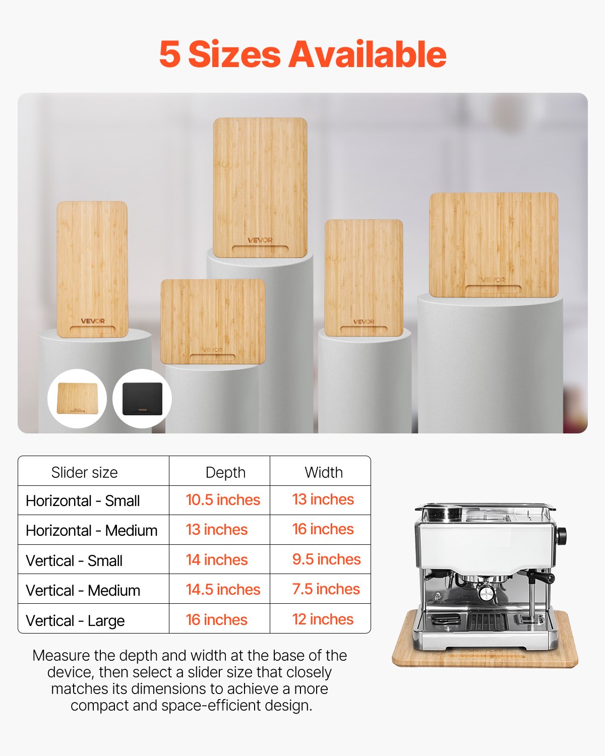 VEVOR Appliance Slider, Small 10.5 x 13-inch, Rolling Sliding Tray with Rubber Wheels & Hollow Handle, Easy to Clean, Appliance Rolling Tray for Coffee Maker, Kitchen Countertop, Natural Wood