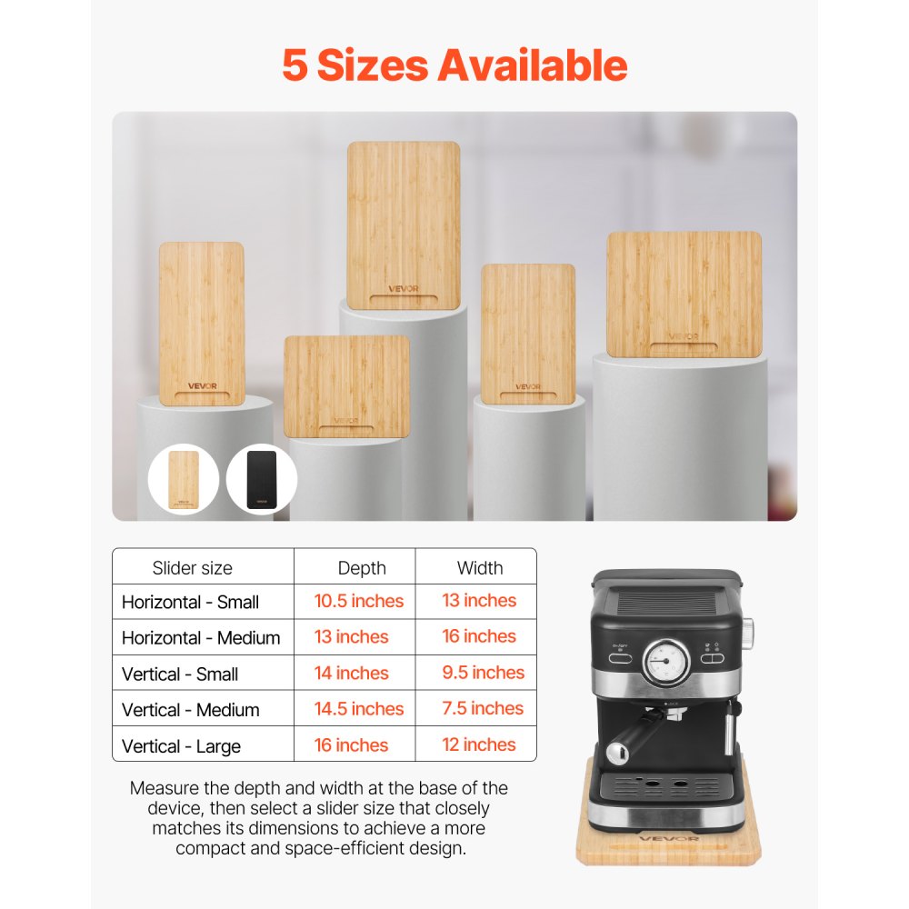 VEVOR Appliance Slider, Medium 14.5 x 7.5-inch, Rolling Sliding Tray with Rubber Wheels & Hollow Handle, Easy to Clean, Appliance Rolling Tray for Coffee Maker, Kitchen Countertop, Natural Wood