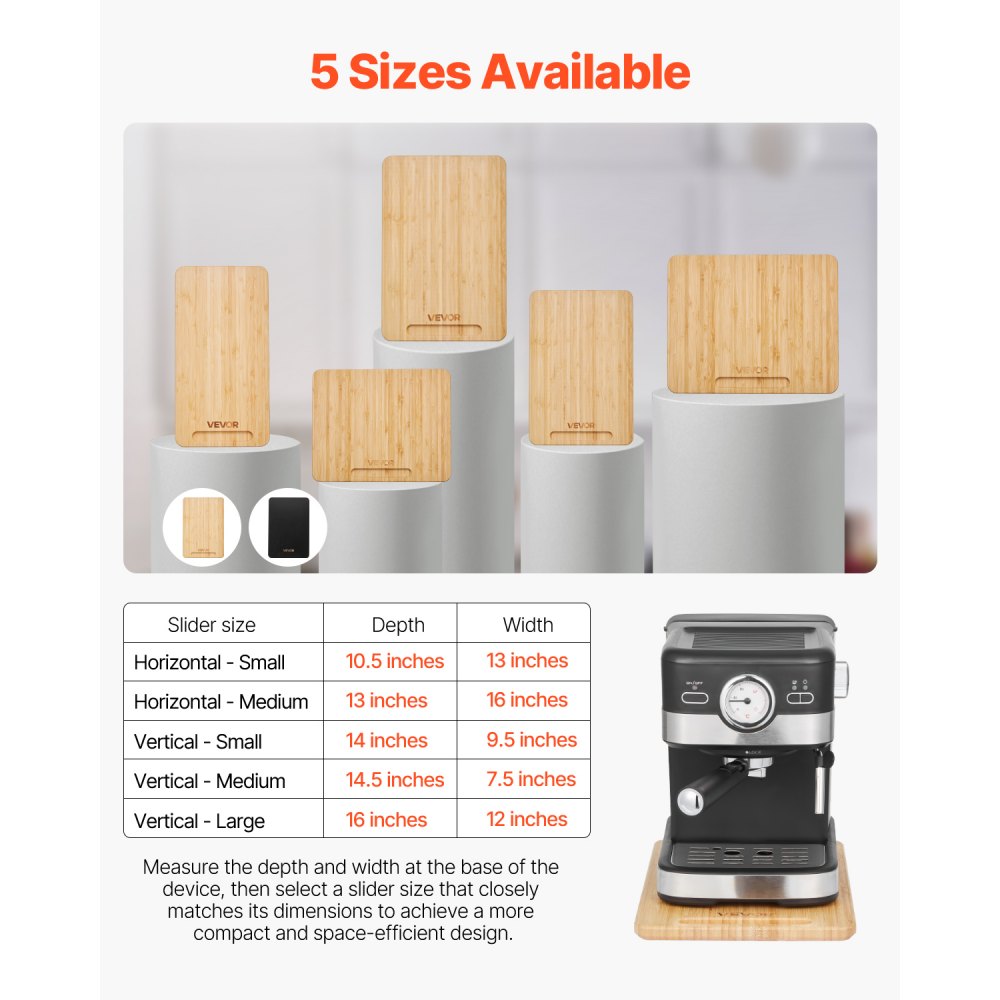 VEVOR Appliance Slider, Small 14 x 9.5-inch, Rolling Sliding Tray with Rubber Wheels & Hollow Handle, Easy to Clean, Appliance Rolling Tray for Coffee Maker, Kitchen Countertop, Natural Wood