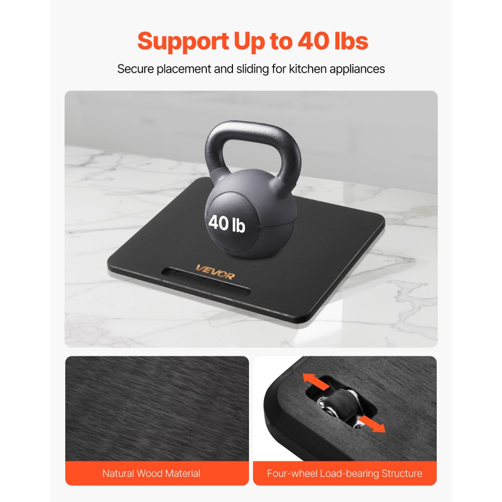 VEVOR Appliance Slider, Small 10.5 x 13-inch, Rolling Sliding Tray with Silent Rubber Wheels & Hollow Handle, Easy to Clean, Appliance Rolling Tray for Coffee Maker, Kitchen Countertop, Black