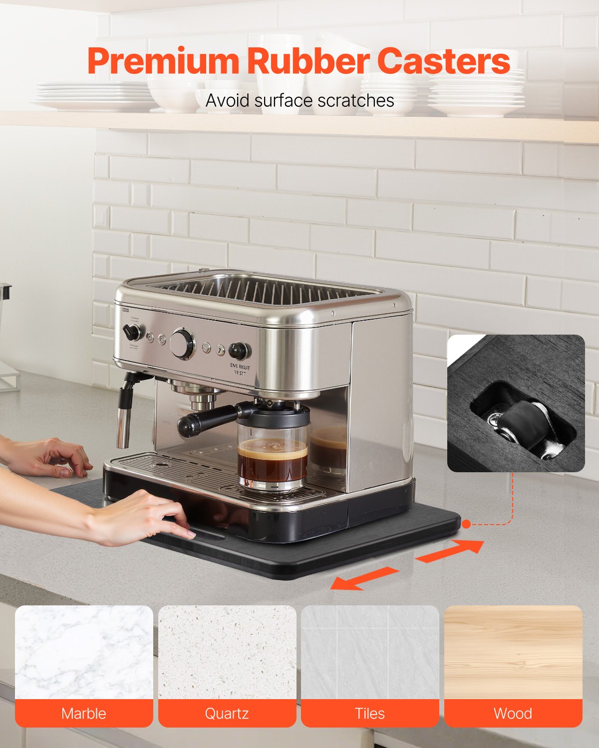 VEVOR Appliance Slider, Small 10.5 x 13-inch, Rolling Sliding Tray with Silent Rubber Wheels & Hollow Handle, Easy to Clean, Appliance Rolling Tray for Coffee Maker, Kitchen Countertop, Black